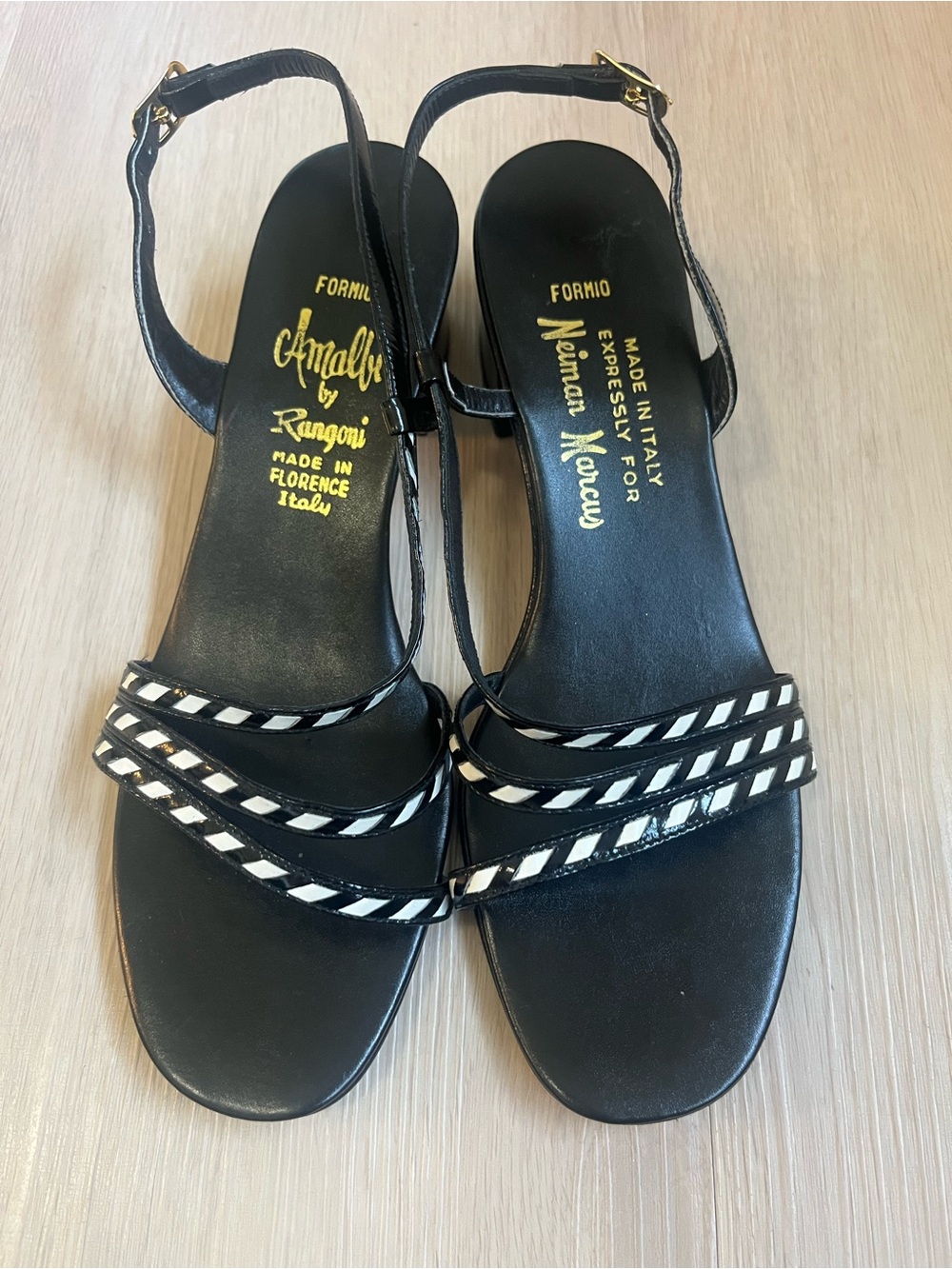 Vintage Neiman Marcus Amalfi by Rangoni Black Leather Strappy Sandals